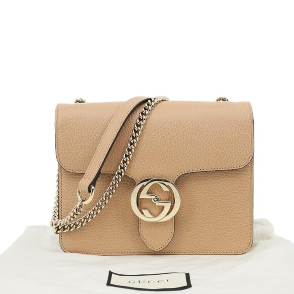 Gucci  Interlocking GG Small Dollar Calfskin Leather Crossbody Bag Beige - Picture 3 of 16
